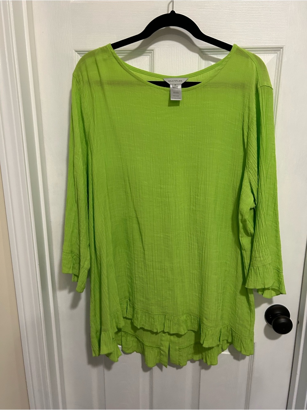 Multiples Bright Lime Green Crinkle Long-Sleeve Tunic